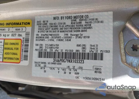 2019 Ford Fusion S from USA, damaged, VIN 3FA6P0G79KR103323